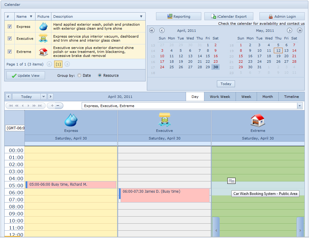 Booking system and online availability calendar for your website.