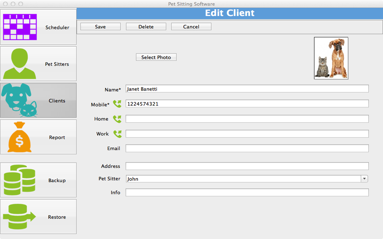 Pet Sitting Software for MAC 3.2